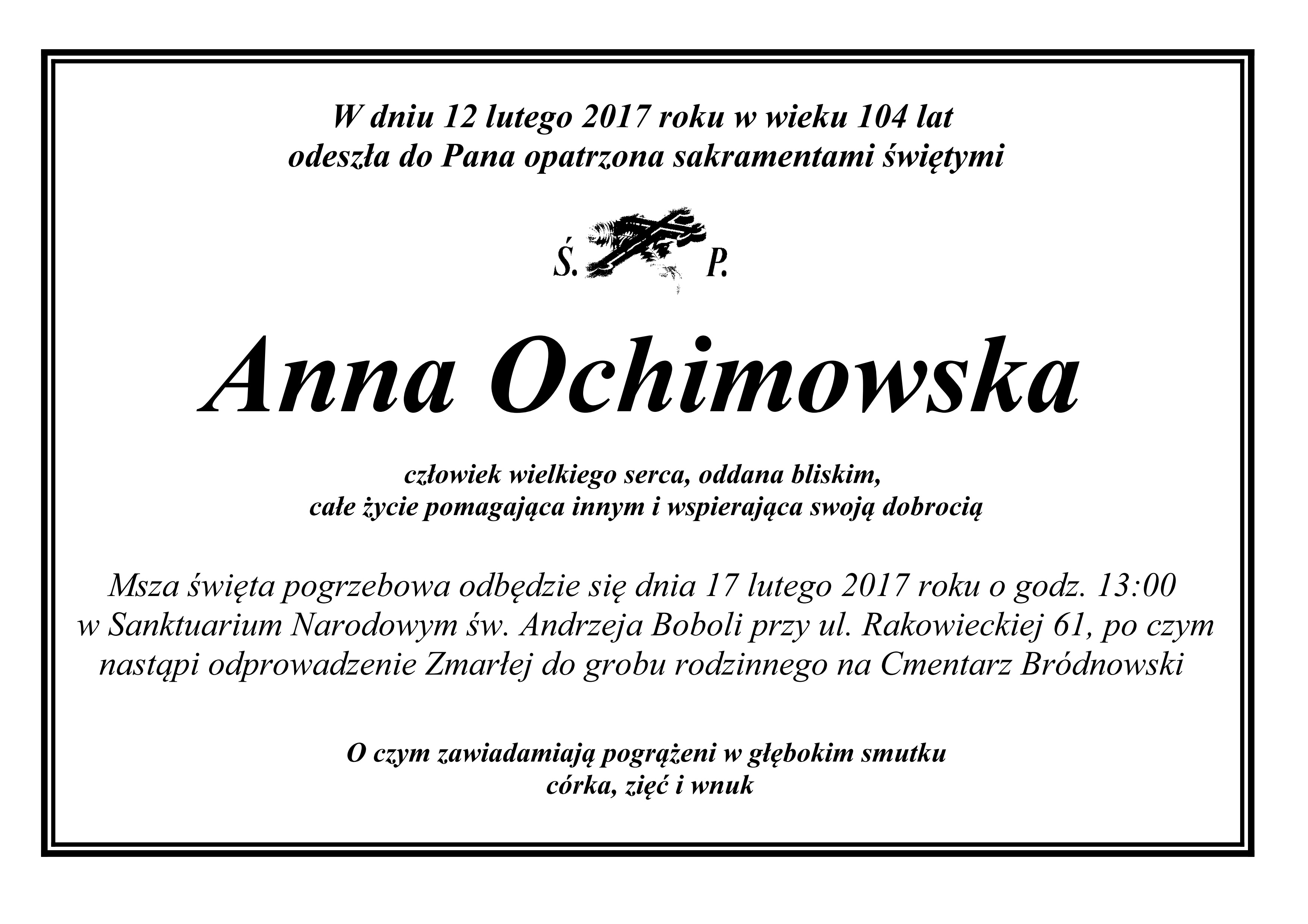Anna Ochimowska odeszła do Pana